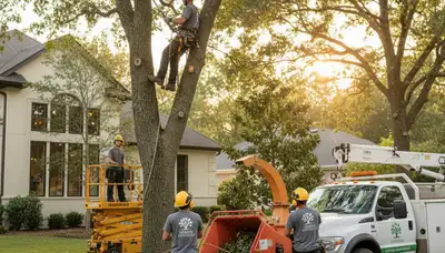 Arborist performing tree pruning in Royal Oak, MI for residential maple and oak tree care