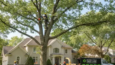 Professional tree removal service in Royal Oak MI safely cutting and clearing large oak trees