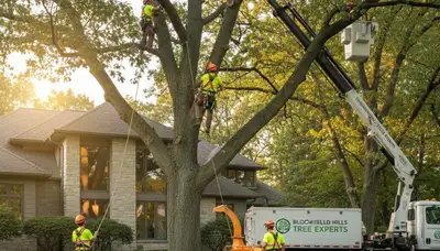 Professional tree removal service in Royal Oak MI safely cutting and clearing large oak trees