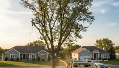 Professional tree removal service team in Royal Oak MI clearing large oak tree safely
