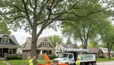 Professional tree removal service in Royal Oak MI safely cutting and clearing large trees