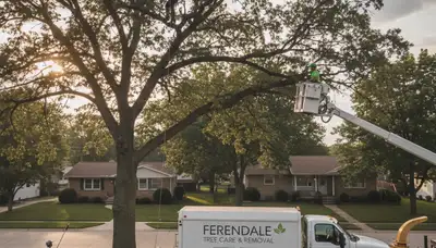 Professional tree removal service in Royal Oak MI safely cutting and hauling large oak tree