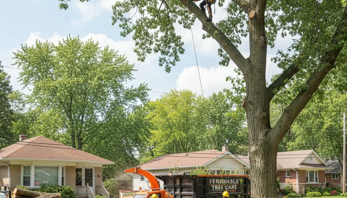 Professional tree removal service in Royal Oak MI safely cutting and clearing large oak tree branches