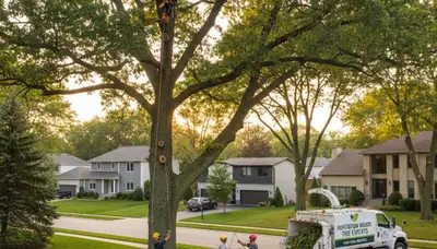 Professional tree removal service in Royal Oak, MI safely cutting and clearing large backyard tree