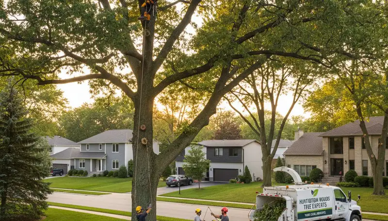 Professional tree removal service in Royal Oak, MI safely cutting and clearing large backyard tree