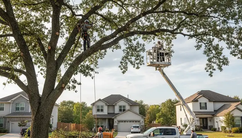 Arborist trimming oak tree branches in Royal Oak, MI for Chop Chop Tree service