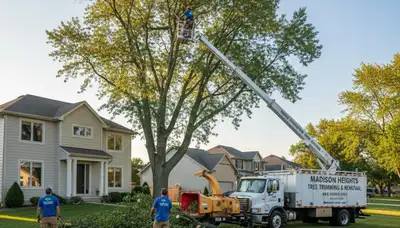 Professional tree removal service in Royal Oak MI safely clearing large residential oak trees